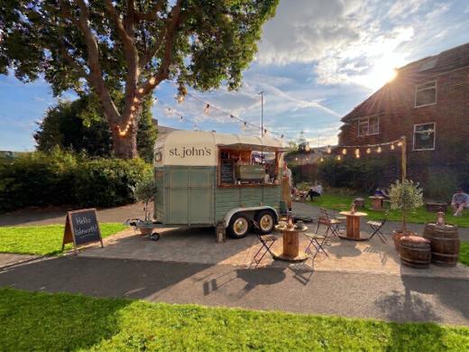 visualisation of the pop-up mobile cafe, a converted trailer in st john's gardens